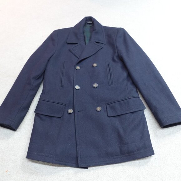 Lauren Ralph Lauren Jacket 38 Blue Pea Coat Wool Blend Double Breasted